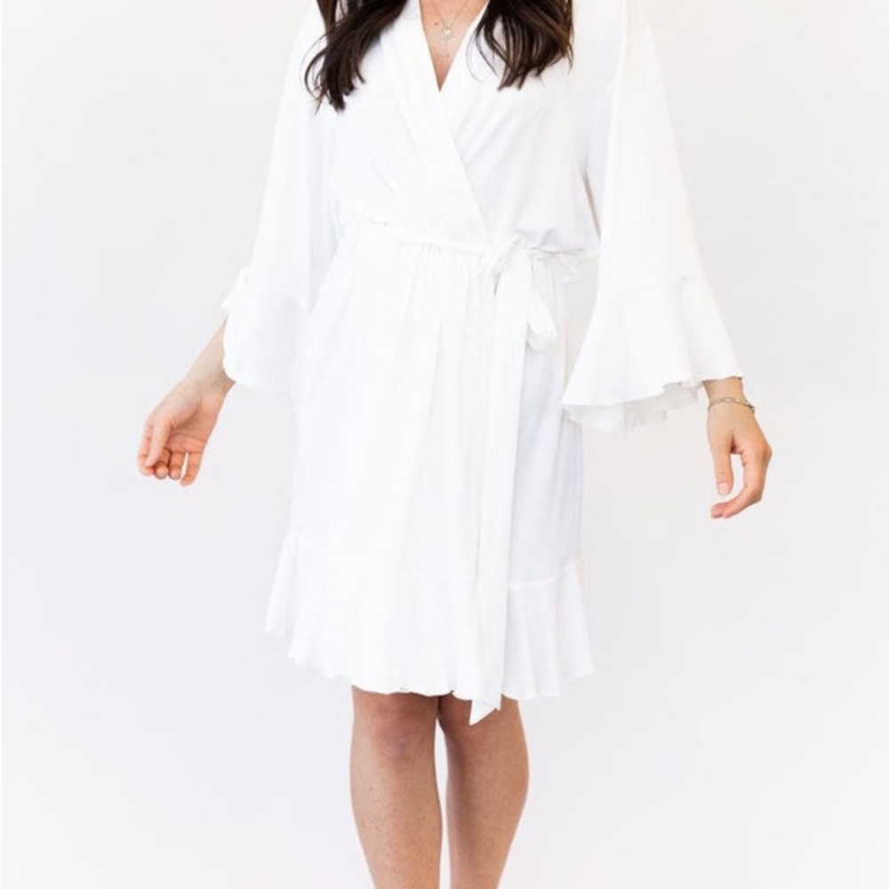 Kennedy Blue Women’s White Ruffle Bridal Robe
